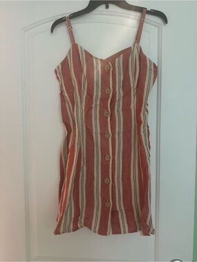 Urban Outfitters Rust and Cream Striped Button Dress
